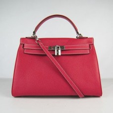 Kožená kabelka Hermes Kelly 32cm Togo červená/stříbrná