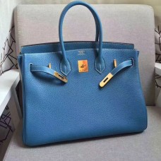 Hermes Birkin 35cm kabelky z hovězí kůže žíly modro-zlaté