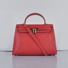 Hermes Kelly 32cm Pštrosí žíla 6108 Červeno-zlatá