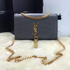 YSL kabelka s řetízkem a střapcem 22 cm, krokosově šedá, zlatá