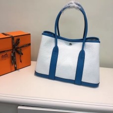 Hermes Zahradní párty 36cm kožená kabelka bílo-modrá