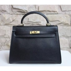 Hermes Kelly 32cm Epsom kožená kabelka černá zlatá