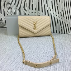 YSL kabelka s řetízkem, kaviárová kůže, meruňková, 23 cm