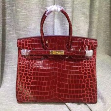 Hermes Birkin 35cm kabelka z krokodýlí kůže tmavě červená zlatá
