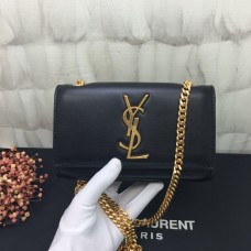 Kožená kabelka YSL s malým řetízkem 17 cm, černo-zlatá