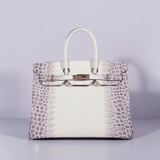 Hermes Birkin 35cm kabelka z krokodýlí kůže šedá bílá zlatá