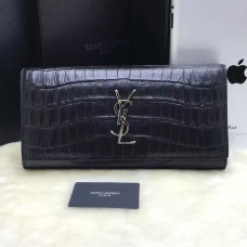 Psací kabelka YSL 27cm z krokodílí kůže, černo-stříbrná
