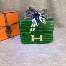 Hermes Constance 23cm Croco Kůže Zelená
