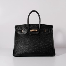 Hermes Birkin 35cm pštrosí kožená taška černá zlatá