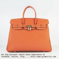 Hermes Birkin 35cm kabelka z hovězí kůže žíly oranžovo-zlatá