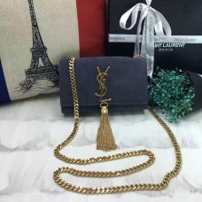 YSL malá řetízková kabelka s střapcem 17 cm, semišová kůže, šedá