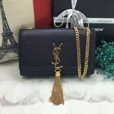 YSL kabelka s řetízkem a střapcem 22 cm, kaviárová kůže, černo-zlatá