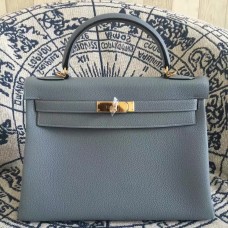 Hermes Kelly 28cm Taška Togo Kůže Modrá Lin Zlatá