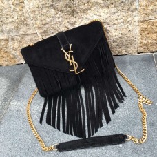 Kožená kabelka YSL Semiš 22 cm s střapcem, černá