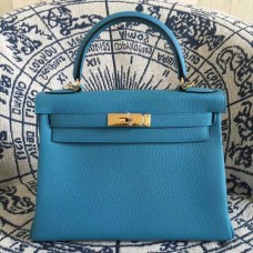 Hermes Kelly 28cm Taška Togo Kůže Modré Zlato