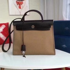 Plátěná taška Hermes Herbag 31cm v khaki barvě
