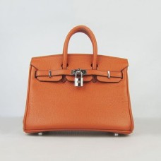 Hermes Birkin 25cm kabelka 6068 oranžová stříbrná