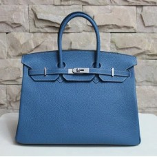 Hermes Birkin 35cm kabelka z hovězí kůže žíly modro-stříbrná