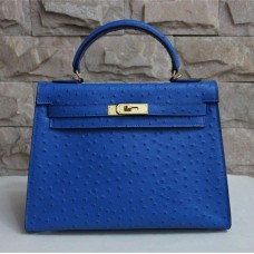 Hermes Kelly 32cm pštrosí žíla kabelka modrá zlatá