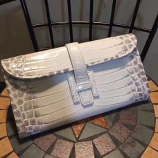 Hermes Jige Clutch 29cm Crocodile White Grey