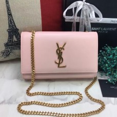 YSL hladká kožená kabelka s řetízkem 22 cm světle růžová