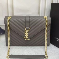YSL Saint Laurent Klasická velká monogramová kabelka šedá 31 cm