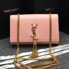 YSL kabelka s řetízkem a střapcem 22 cm, lakovaná kůže, růžová