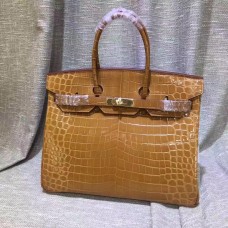 Hermes Birkin 35cm kabelka z krokodýlí kůže hnědá zlatá