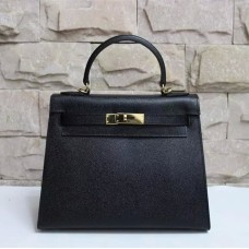Hermes Kelly 28cm Epsom kožená kabelka černá zlatá