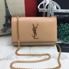 YSL Hladká kožená kabelka s řetízkem 22 cm meruňková