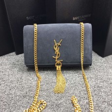 Kabelka YSL Tassel Chain 22cm, semišová kůže, šedá