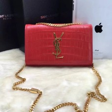 Řetízková kabelka YSL Monogram 22cm, krokostříle červená, zlatá